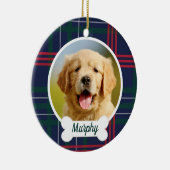Navy Red Green Tartan Pset Custom Dog Foto Keramisch Ornament (Rechts)