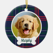 Navy Red Green Tartan Pset Custom Dog Foto Keramisch Ornament (Voorkant)