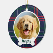 Navy Red Green Tartan Pset Custom Dog Foto Keramisch Ornament (Links)
