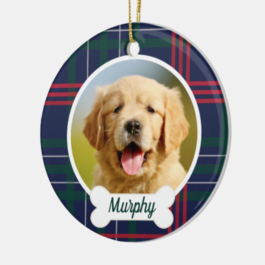 Navy Red Green Tartan Pset Custom Dog Foto Keramisch Ornament (Links)