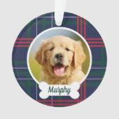 Navy Red Green Tartan Pset Custom Dog Foto Ornament (voorkant)