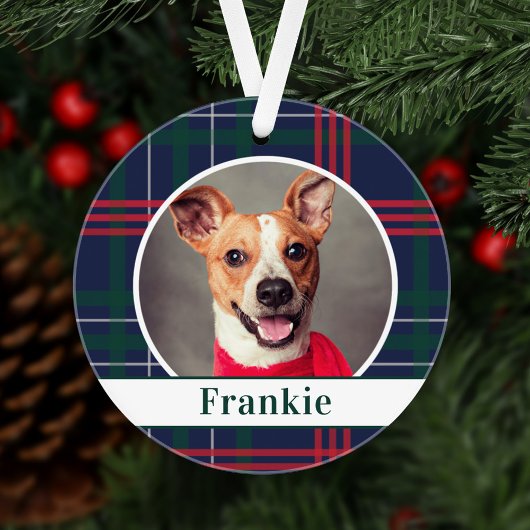 Navy Red Green Tartan Pset Custom Dog Foto Ornament