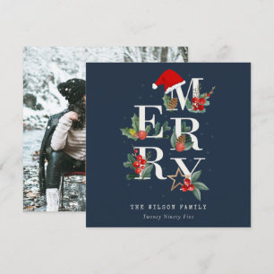 Navy Red Green White Merry kerstavond foto Feestdagenkaart