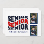 Navy Red Groovy Senior 2 Photo Collage Afstuderen Kaart (Voorkant / Achterkant)