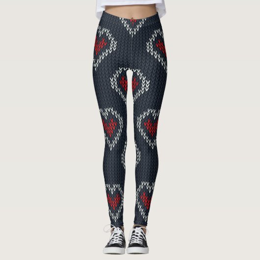 Navy Red Heart Leggings vrouwen (Voorkant)