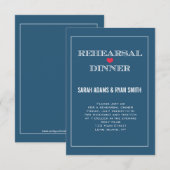Navy Red Heart Wedding Rehearsal Dinner Invites Kaart (Voorkant / Achterkant)