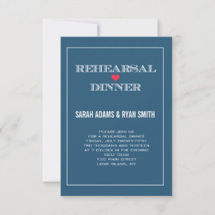 Navy Red Heart Wedding Rehearsal Dinner Invites Kaart