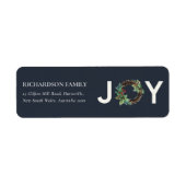 NAVY RED HOLLY BERRY JOY WREATH CHRISTMAS ADRES ETIKET (Voorkant)