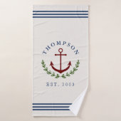 Navy Red Ivory Anchor Wreath Nautical Family Name Badhanddoek (Badhanddoek)