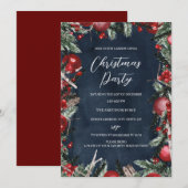 Navy Red Kerstmis met feestelijke Floral Kaart (Voorkant / Achterkant)