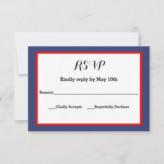 Navy & Red Lijst- RSVP-reactiekaart RSVP Kaartje (Voorkant)