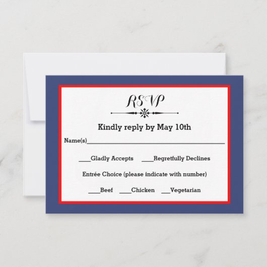 Navy & Red Lijst- RSVP-reactiekaart RSVP Kaartje (Voorkant)