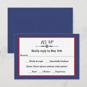 Navy & Red Lijst- RSVP-reactiekaart RSVP Kaartje (Voorkant / Achterkant)