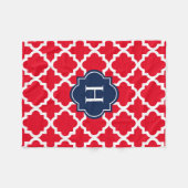Navy & Red Monogram | Fleece Blanket Deken (Voorkant (Horizontaal))