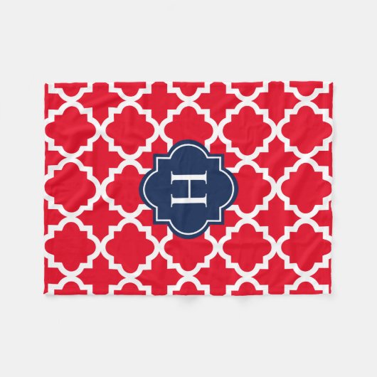 Navy & Red Monogram | Fleece Blanket Deken (Voorkant (Horizontaal))