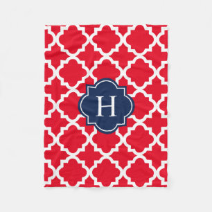 Navy & Red Monogram   Fleece Blanket Deken