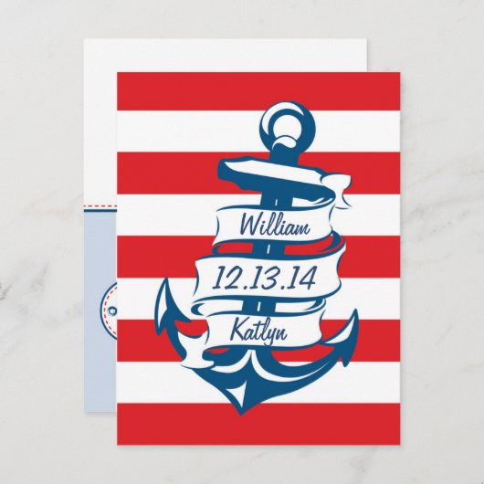Navy/Red Nautical Theme Save the Date Briefkaart (Voorkant / Achterkant)