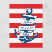 Navy/Red Nautical Theme Save the Date Briefkaart (Voorkant)