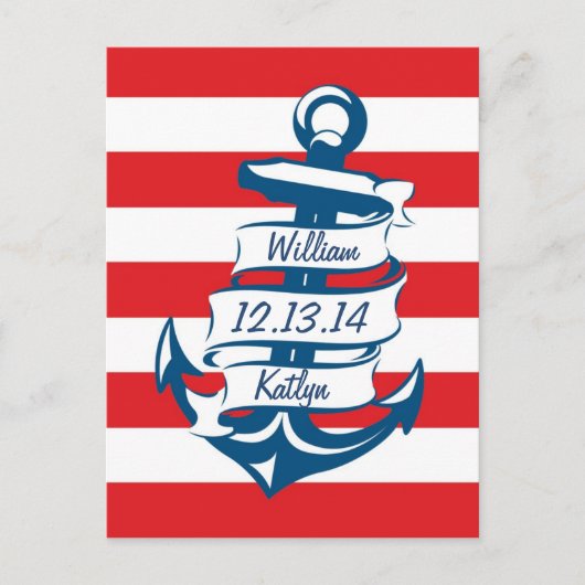 Navy/Red Nautical Theme Save the Date Briefkaart (Voorkant)