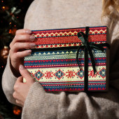 Navy Red Nordic Ugly Christmas Sweater Gift Wrap Cadeaupapier