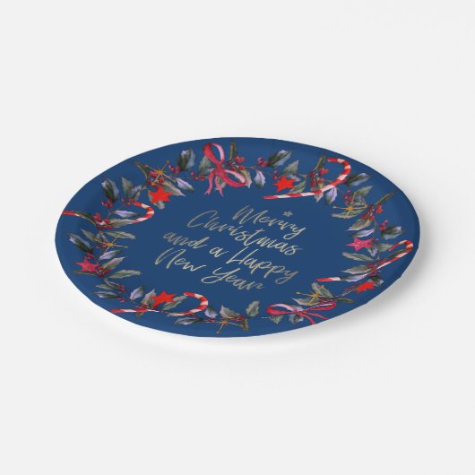 Navy Red Omela Kerstmis Papieren Bordje (Gekanteld)