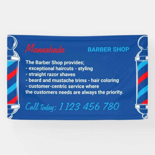 Navy Red Pole Supply Service Barber Shop Spandoek (Horizontaal)
