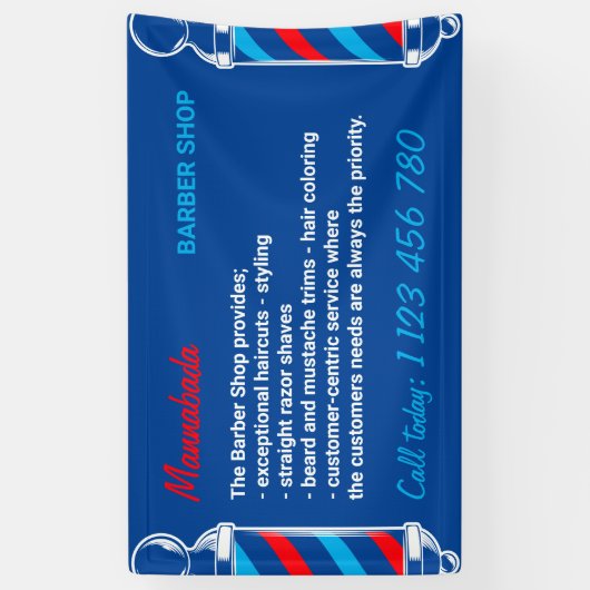 Navy Red Pole Supply Service Barber Shop Spandoek (Verticaal)