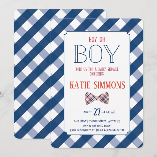 Navy Red Pset Bow Stropdas Baby Boy Shower Kaart (Voorkant / Achterkant)