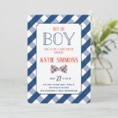 Navy Red Pset Bow Stropdas Baby Boy Shower Kaart (Staand voorkant)