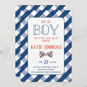 Navy Red Pset Bow Stropdas Baby Boy Shower Kaart