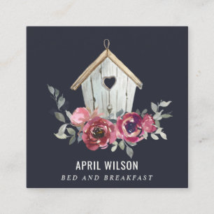 NAVY RED ROSE FLORAL WOOD HOME BED BED BREAKFAST VIERKANTE VISITEKAARTJE