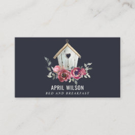 NAVY RED ROSE FLORAL WOOD HOME BED BED BREAKFAST VISITEKAARTJE