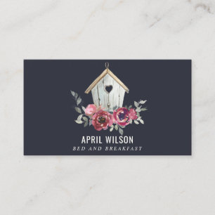 NAVY RED ROSE FLORAL WOOD HOME BED BED BREAKFAST VISITEKAARTJE