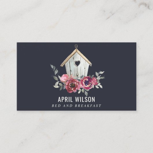 NAVY RED ROSE FLORAL WOOD HOME BED BED BREAKFAST VISITEKAARTJE (Voorkant)