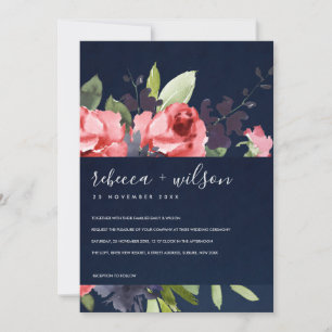 NAVY RED ROSE PEONY FLORA WATERVERF BUNCH WEDING