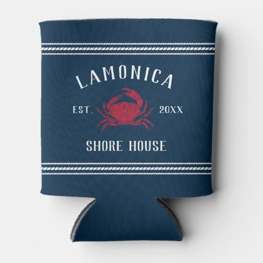Navy & Red Rustic Crab Personalized Shore House Blikjeskoeler (Voorkant)