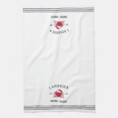 Navy & Red Rustic Crab Personalized Shore House Theedoek (Verticaal)