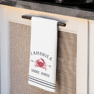 Navy & Red Rustic Crab Personalized Shore House Theedoek