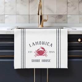 Navy & Red Rustic Crab Personalized Shore House Theedoek