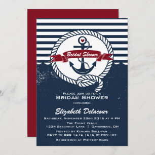 Navy Red Rustic Nautical Bridal Shower Kaart