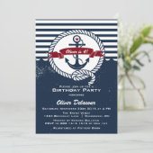 Navy Red Rustic Nautical Kids Birthday Uitnodiging (Staand voorkant)