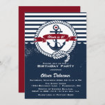Navy Red Rustic Nautical Kids Birthday Uitnodiging<br><div class="desc">Deze uitnodiging is beschikbaar in verschillende kleuren.</div>