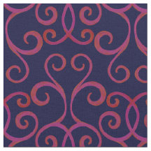 Navy Red Swirly Damask Pattern Elegant Dark Blue