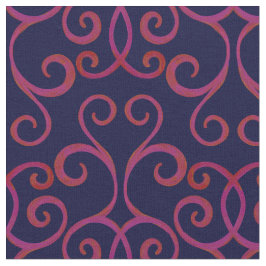 Navy Red Swirly Damask Pattern Elegant Dark Blue Stof