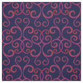 Navy Red Swirly Damask Pattern Elegant Dark Blue Stof (Swatch)