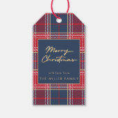 Navy Red Tartan Plaid Faux Gold Elegant Cadeaulabel (Voorkant)