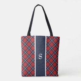 Navy Red Tartan Pset Monogram Canvas tas