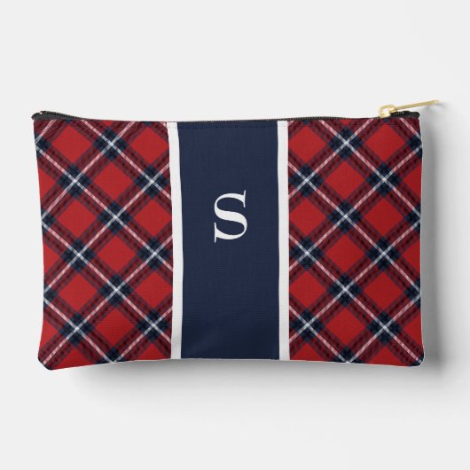 Navy Red Tartan Pset Monogram Etui (Achterkant)