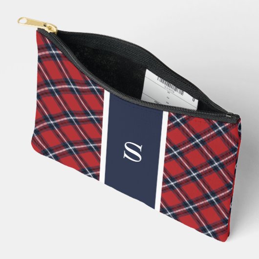Navy Red Tartan Pset Monogram Etui (Open)