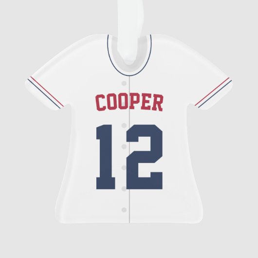 Navy, Red & White Baseball Jersey Player Stats Ornament (voorkant)